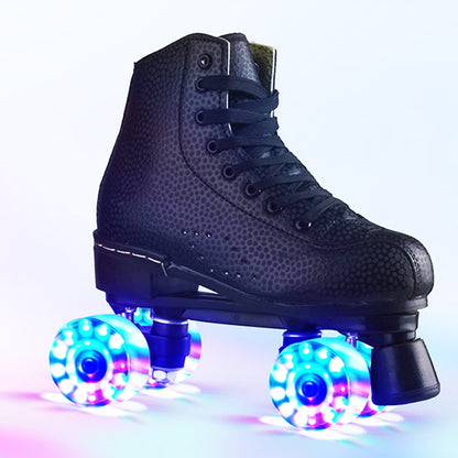 JK Adult PU Leather Quad Roller Skates Double Line Skates Two Line Skating Shoes Patines PU Flash or no Flash Wheels
