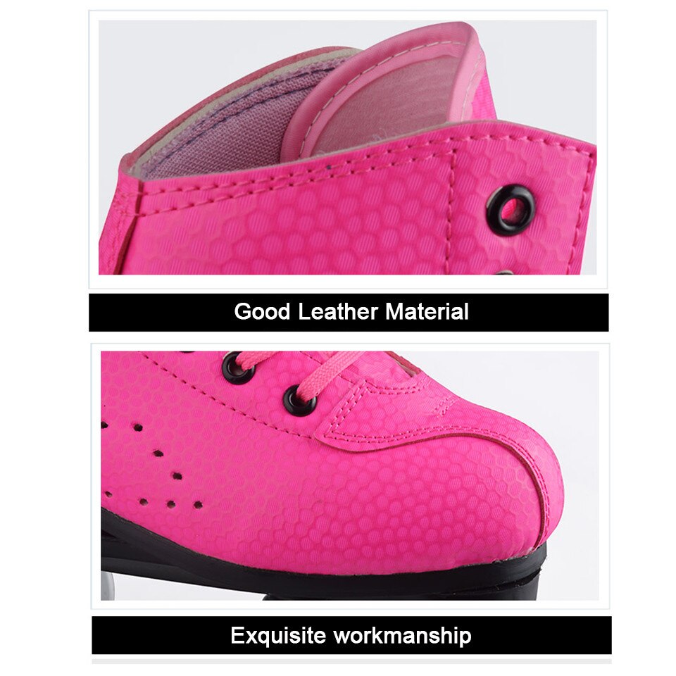 JK Adult PU Leather Quad Roller Skates Double Line Skates Two Line Skating Shoes Patines PU Flash or no Flash Wheels