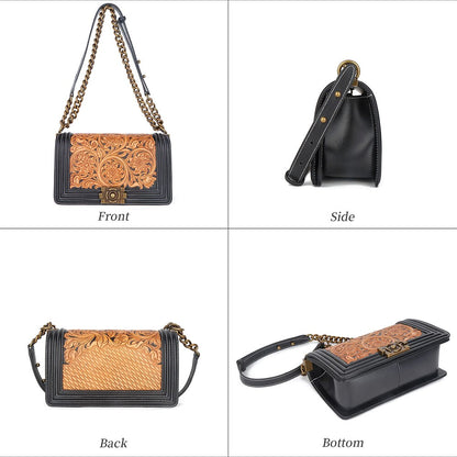 JOJUJOS Genuine Leather Crossbody Bag Female Bag Messenger Bag Vintage Carved Flower Purses and Handbags Luxury Designer Bags