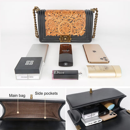 JOJUJOS Genuine Leather Crossbody Bag Female Bag Messenger Bag Vintage Carved Flower Purses and Handbags Luxury Designer Bags