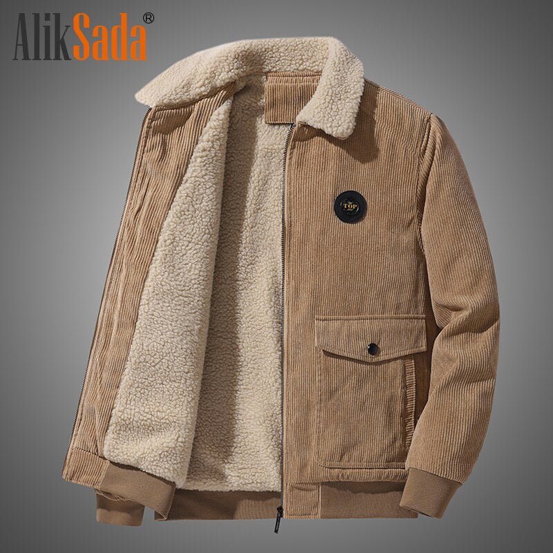 Jacket Men Autumn and Winter Plus Velvet Thick Loose Large Size Casual Jacket Jacket Lapel Plus Velvet Warm Fashion Jacket Men
