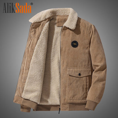 Jacket Men Autumn and Winter Plus Velvet Thick Loose Large Size Casual Jacket Jacket Lapel Plus Velvet Warm Fashion Jacket Men