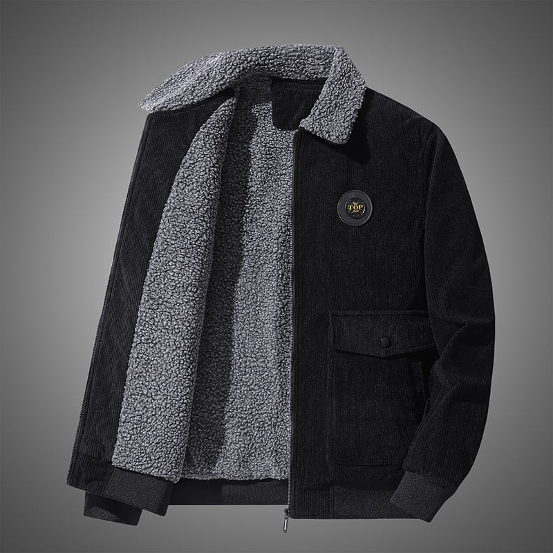 Jacket Men Autumn and Winter Plus Velvet Thick Loose Large Size Casual Jacket Jacket Lapel Plus Velvet Warm Fashion Jacket Men