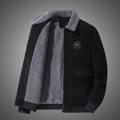 Jacket Men Autumn and Winter Plus Velvet Thick Loose Large Size Casual Jacket Jacket Lapel Plus Velvet Warm Fashion Jacket Men