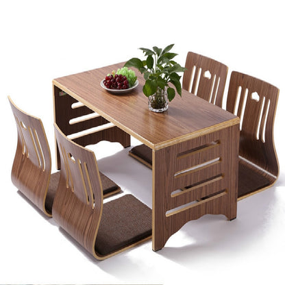Japanese Style Dining Table Chair Set Asian Floor Low Solid Wood Table Dining Room Set Zaisu Chair 5pcs/set comedor 4 sillas