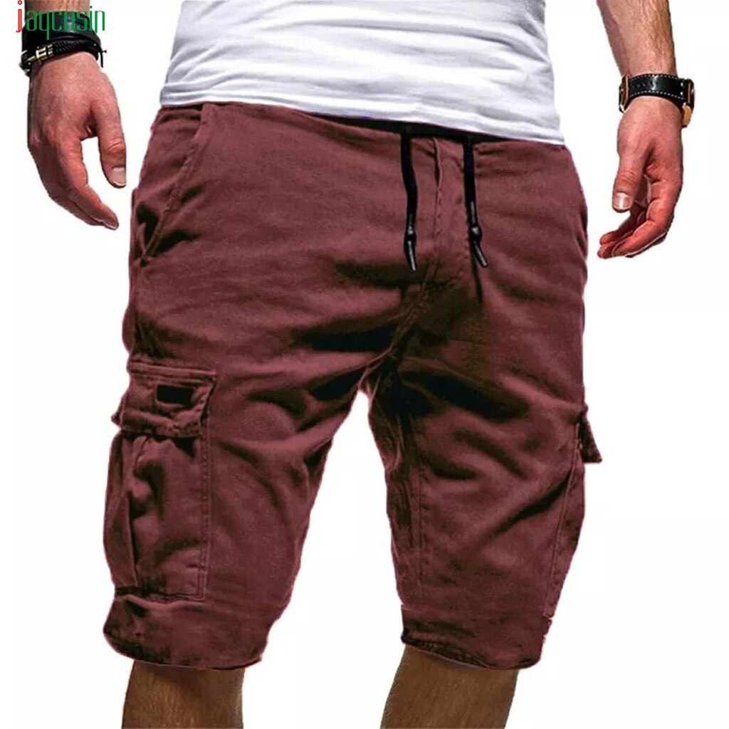 Jaycosin Men's Military Cargo Shorts New Solid Tactical Shorts Men Cotton Loose Work Casual Short Pants Drawstring Pantalones