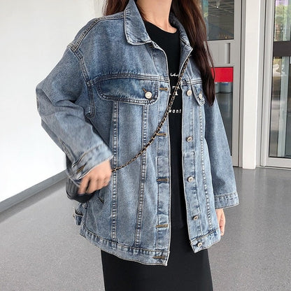 Jeans Jacket Women Oversize 2021 Spring Autumn New Short Jacket Female Lapel Retro Cotton Loose Fashion Demin Coat for Woman