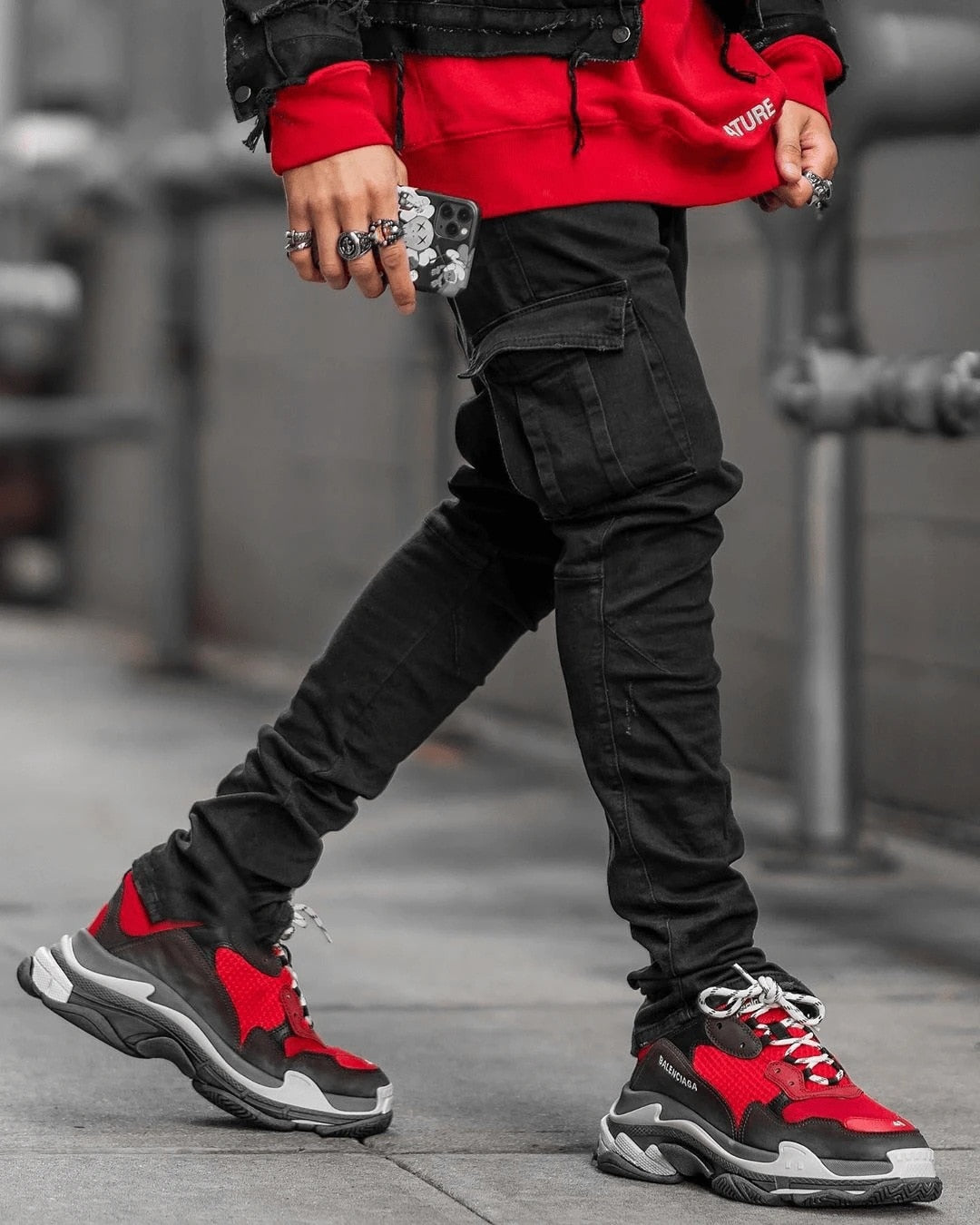 Men's Jeans Pants Casual Cotton Denim Trousers Multi Pocket Cargo New Fashion Denim Pencil Pants Side Pockets Cargo