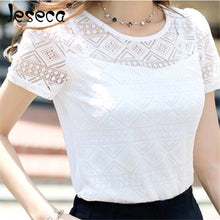 Load image into Gallery viewer, Jeseca New Women Clothing Chiffon Blouse Lace Crochet Female Korean Shirts Ladies Blusas Tops Shirt White Blouses Slim Fit Tops
