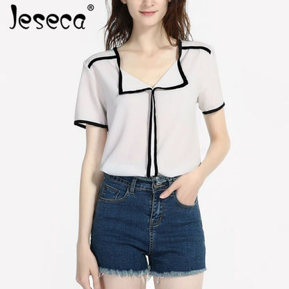 Jeseca New Women Clothing Chiffon Blouse Lace Crochet Female Korean Shirts Ladies Blusas Tops Shirt White Blouses Slim Fit Tops