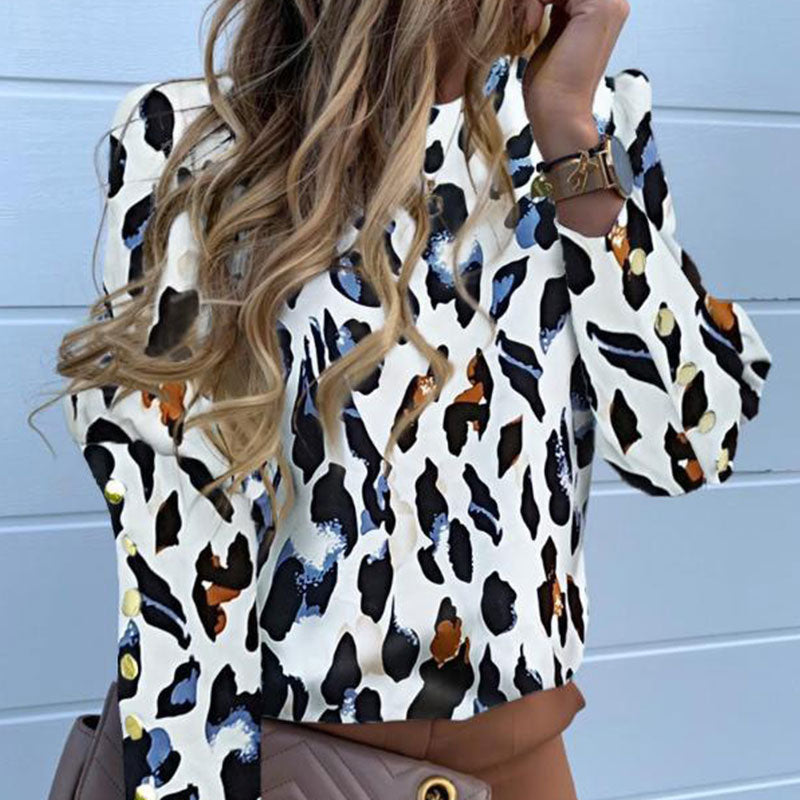 Jocoo Jolee Women's Metal Buttons Long Sleeve Blouse Office Lady Shirt Casual Sweater Pineapple Print Tops Plus Size Casual Loose Blouses