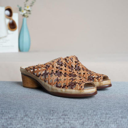 Johnature 2021 New Summer Slippers Women Shoes Genuine Leather Mixed Colors Peep Toe Retro Handmade Weave Slides Ladies Slippers
