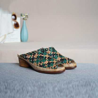 Johnature 2021 New Summer Slippers Women Shoes Genuine Leather Mixed Colors Peep Toe Retro Handmade Weave Slides Ladies Slippers