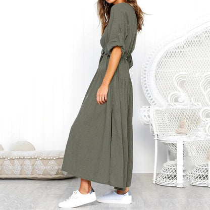 KANCOOLD Dress Women's Long Sleeve V Neck Split Solid Sashes fashion Dresses Ladies Casual Loose Maxi dress women 2018AUG3