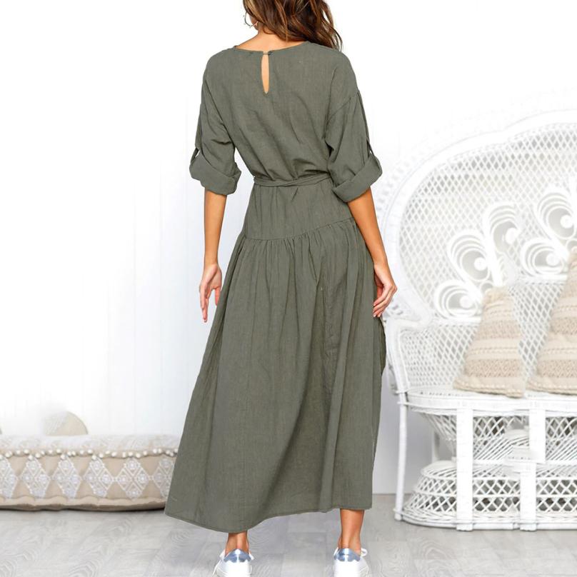 KANCOOLD Dress Women's Long Sleeve V Neck Split Solid Sashes fashion Dresses Ladies Casual Loose Maxi dress women 2018AUG3