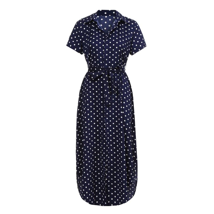 KANCOOLD Dress Womens Sexy Casual Daily Bow Tie V Neck Dot Button Dress Short Sleeve Soild Long Dress women 2018AUG14