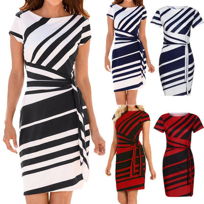 KANCOOLD dress Summer fashion Women's Working Pencil Stripe Party Casual O-Neck Mini high quality dress women 2018MA27