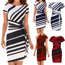 Load image into Gallery viewer, KANCOOLD dress Summer fashion Women&#39;s Working Pencil Stripe Party Casual O-Neck Mini high quality dress women 2018MA27
