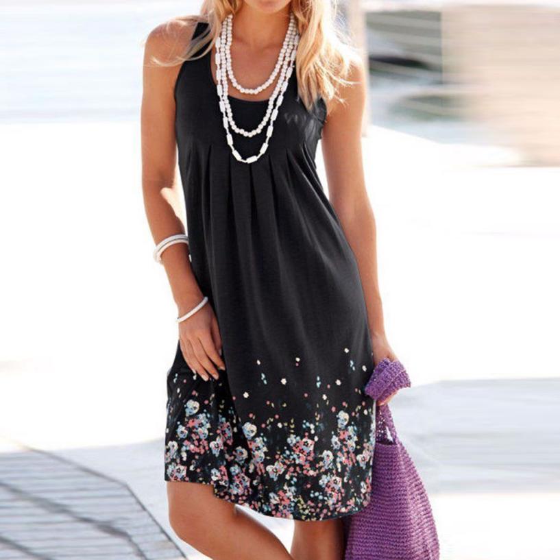 KANCOOLD Women Summer Brief Printing Sleeveless Evening Party Dress O Neck Loose Beach Vest dress women 2018jul31