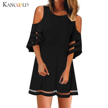 Load image into Gallery viewer, KANCOOLD Women&#39;s Mesh Panel 3/4 Bell Sleeve Loose Off Shoulder Dress Summer fashion Mini new dress 2019MAY7
