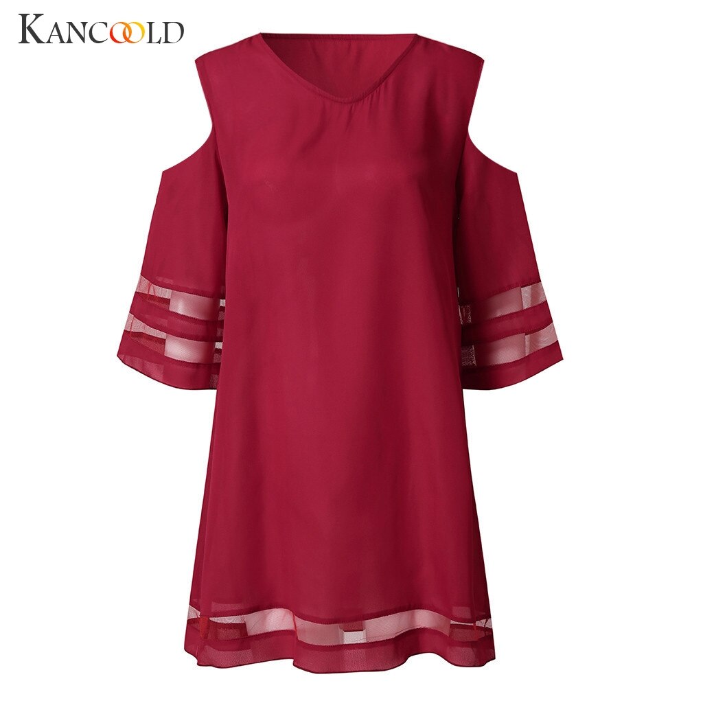 KANCOOLD Women's Mesh Panel 3/4 Bell Sleeve Loose Off Shoulder Dress Summer fashion Mini new dress 2019MAY7