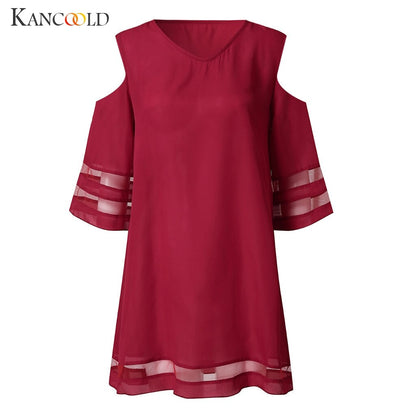 KANCOOLD Women's Mesh Panel 3/4 Bell Sleeve Loose Off Shoulder Dress Summer fashion Mini new dress 2019MAY7