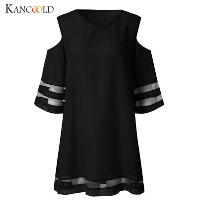 KANCOOLD Women's Mesh Panel 3/4 Bell Sleeve Loose Off Shoulder Dress Summer fashion Mini new dress 2019MAY7