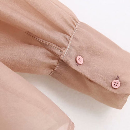 KPYTOMOA Women 2020 Fashion Semi-sheer Button-up Blouses Vintage Bow Tied Collar Long Sleeve Female Shirts Blusas Chic Tops