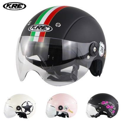 KRE Electric Motorcycle Helmet High Strength ABS Shell Scooter Vespa Casco Moto Summer Half Helmets Men Women Bicycle Capacete