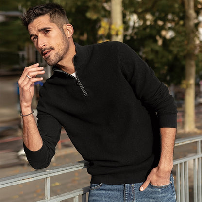 KUEGOU 100% Cotton Autumn Winter Clothing Men‘s sweater Semi-high Collar fashion Semi-placket Turtleneck Top Plus Size AZ-32007