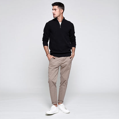 KUEGOU 100% Cotton Autumn Winter Clothing Men‘s sweater Semi-high Collar fashion Semi-placket Turtleneck Top Plus Size AZ-32007