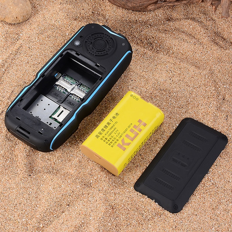 KUH Rugged Outdoor Mobile Phone Long Standby Power Bank Vibration Bluetooth Dual Flashlight Shockproof 15800mAh Loud Speaker