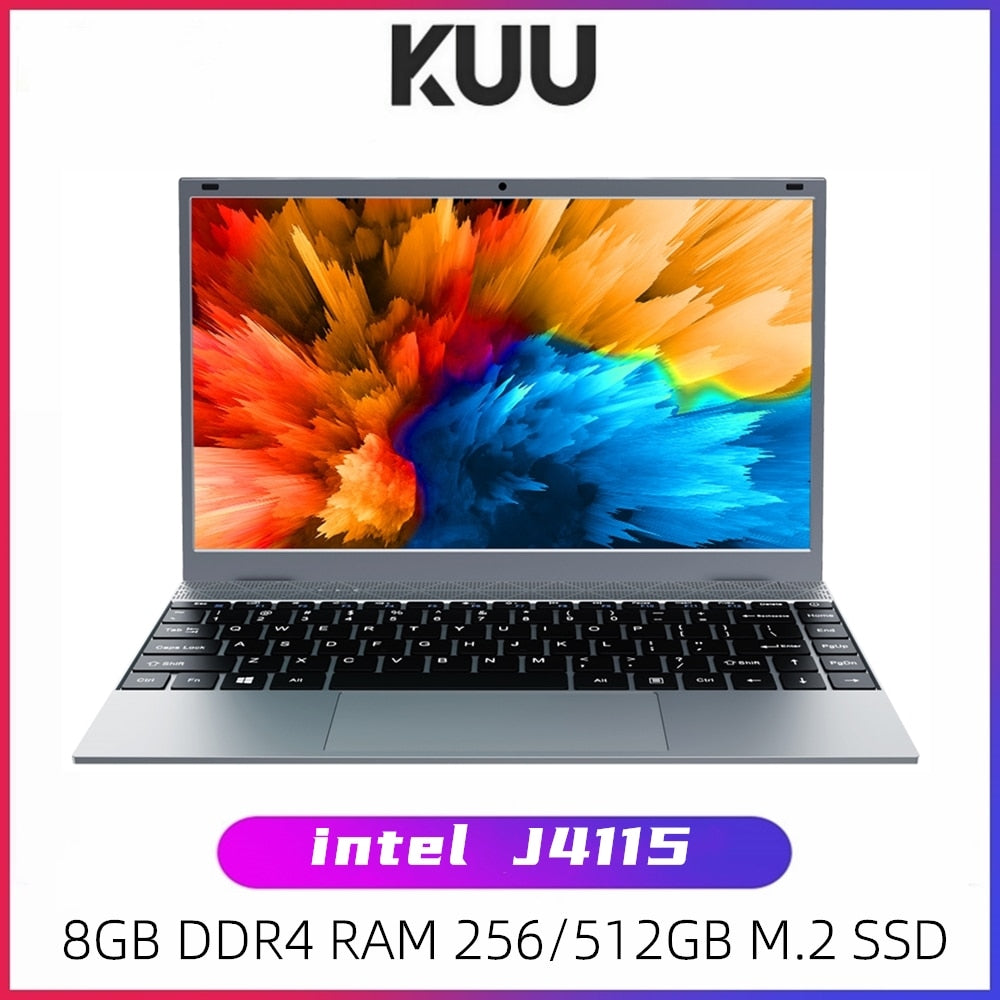 KUU XBOOK 14.1 Inch 8GB DDR4 RAM 128G 256G SSD Windows 10 Included Laptop Intel J4115 Quad Core Keyboard Student Notebook