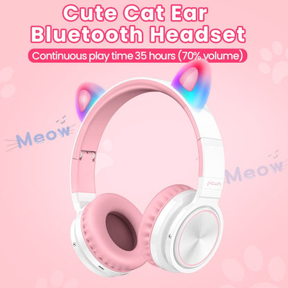 Kids wireless bluetooth headset music stereo noise canceling headphone LED luminous cat ear girl daughter gift with microphone