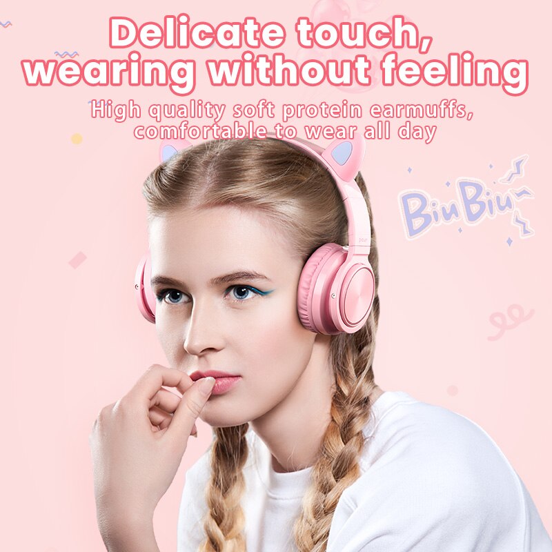 Kids wireless bluetooth headset music stereo noise canceling headphone LED luminous cat ear girl daughter gift with microphone