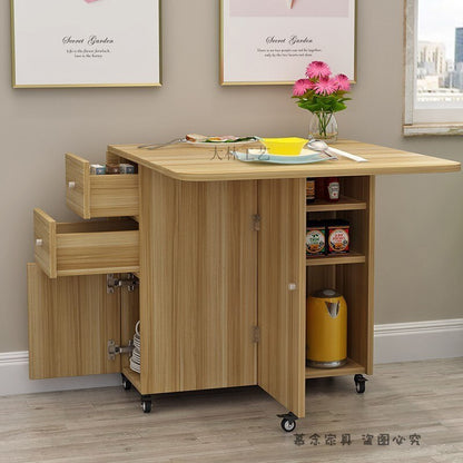Kitchen Island Table Container House Moveable Cabinet Countertop Multifunctional Wooden Storage Cabinets with Drawers Slide