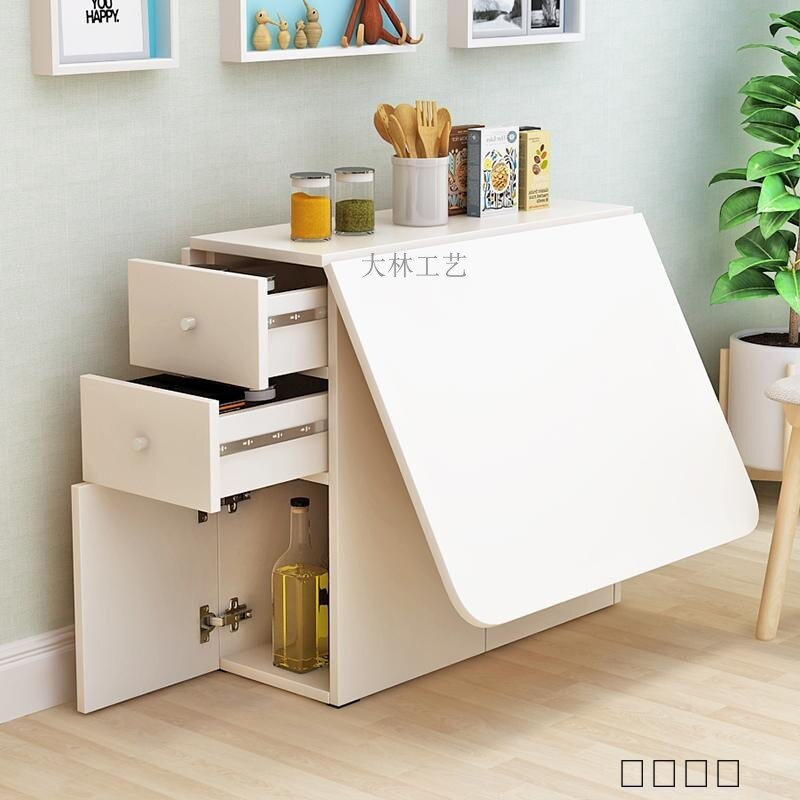 Kitchen Island Table Container House Moveable Cabinet Countertop Multifunctional Wooden Storage Cabinets with Drawers Slide