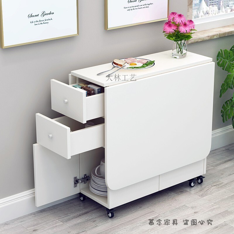 Kitchen Island Table Container House Moveable Cabinet Countertop Multifunctional Wooden Storage Cabinets with Drawers Slide