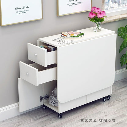 Kitchen Island Table Container House Moveable Cabinet Countertop Multifunctional Wooden Storage Cabinets with Drawers Slide