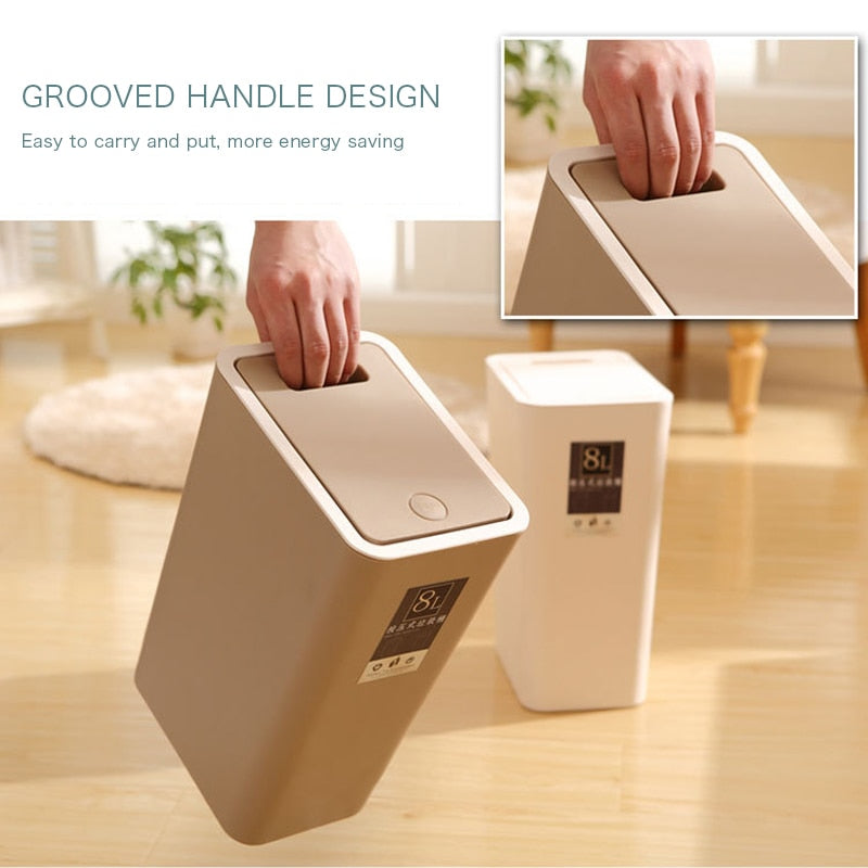 8 Litre Waste Bin Recycling Bins Press-to Open Home Office Bedroom Living Room Kitchen Bathroom Garbage Trash Basket