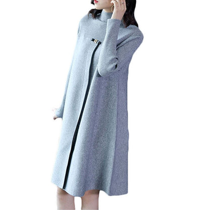 Knitted Sweater Dress Female 2018 Autumn Winter New Solid Color Half High Collar Loose Large Size Women Sweater Dress LQ385