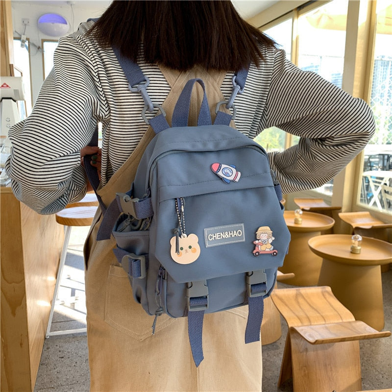 Korean Style Canvas Small Mini Backpack For Women Fashion Travel Backpack Leisure School Bag Tote For Tennage Girl Shoulder Bag