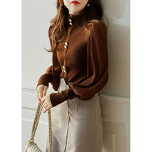 Load image into Gallery viewer, Korobov Vintage Long Sleeve Half Turtleneck Cardigans Sweaters Korean Single Breasted Basics Cardigan Japanese Sweet Sweater
