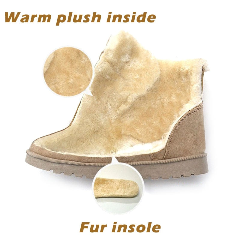 LAKESHI Plush Snow Boots Women Ankle Boots For Women Boots Female Winter Boots Winter Shoes Woman Fur Warm Lace Up Flat Booties