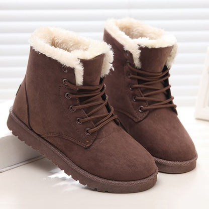 LAKESHI Plush Snow Boots Women Ankle Boots For Women Boots Female Winter Boots Winter Shoes Woman Fur Warm Lace Up Flat Booties