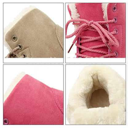LAKESHI Plush Snow Boots Women Ankle Boots For Women Boots Female Winter Boots Winter Shoes Woman Fur Warm Lace Up Flat Booties