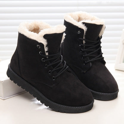 LAKESHI Plush Snow Boots Women Ankle Boots For Women Boots Female Winter Boots Winter Shoes Woman Fur Warm Lace Up Flat Booties