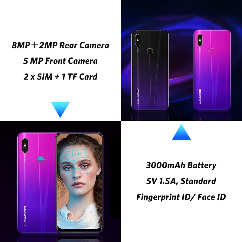 LEAGOO M13 4GB RAM 32GB ROM Mobile Phone Android 9.0 6.1" Waterdrop Screen MTK6761 Quad Core Fingerprint Face ID 4G Smartphone