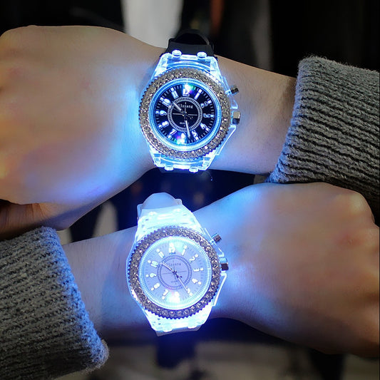 LED Light Flash Unisex Luminous Watches Women Men Boys Girls Silicone Wrist Watch Fashion Rhinestone Clock Kids Children Relogio Saati