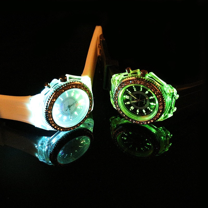 LED Light Flash Unisex Luminous Watches Women Men Boys Girls Silicone Wrist Watch Fashion Rhinestone Clock Kids Children Relogio Saati